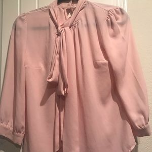Blush pink tie neck chiffon blouse